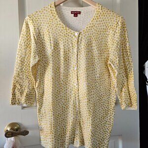 Merona Yellow Polka Dot 3/4 Sleeve Cardigan Large EUC